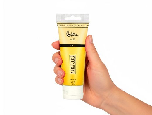 Pintura acrilica liderpapel tubo de plastico de 120 ml color amarillo