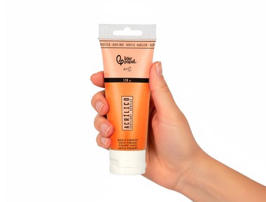 Pintura acrilica liderpapel tubo de plastico de 120 ml color naranja permanente