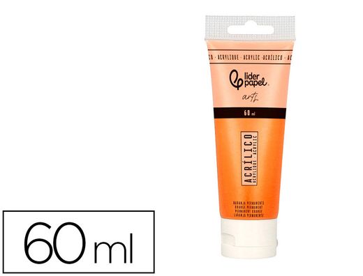 Pintura acrilica liderpapel tubo de plastico de 60 ml color naranja permanente