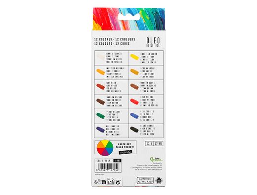 Pintura al oleo liderpapel caja de 12 tubos de aluminio de 12 ml colores surtidos