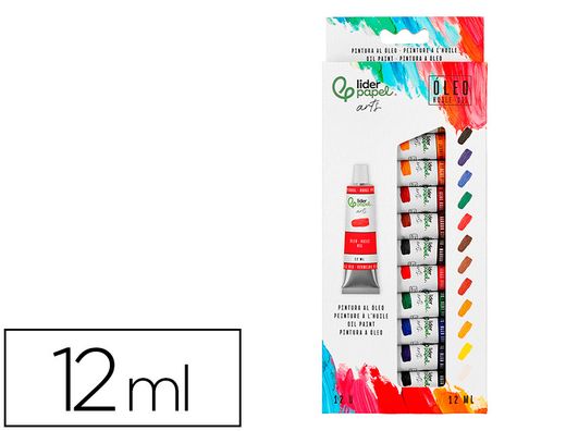 Pintura al oleo liderpapel caja de 12 tubos de aluminio de 12 ml colores surtidos