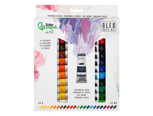 Pintura al oleo liderpapel caja de 24 tubos de aluminio de 12 ml colores surtidos