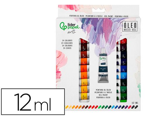 Pintura al oleo liderpapel caja de 24 tubos de aluminio de 12 ml colores surtidos