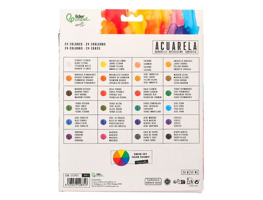 Pintura de acuarela liderpapel caja de 24 tubos de aluminio de 12 ml colores surtidos