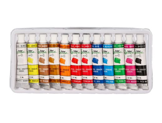Pintura gouache/tempera liderpapel caja de 12 tubos de aluminio de 12 ml colores surtidos