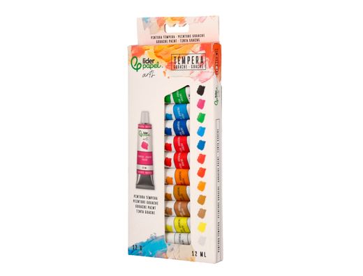 Pintura gouache/tempera liderpapel caja de 12 tubos de aluminio de 12 ml colores surtidos