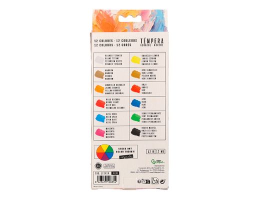 Pintura gouache/tempera liderpapel caja de 12 tubos de aluminio de 12 ml colores surtidos