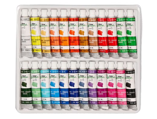 Pintura gouache/tempera liderpapel caja de 24 tubos de aluminio de 12 ml colores surtidos