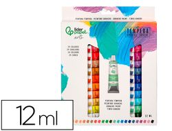 Pintura gouache/tempera liderpapel caja de 24 tubos de aluminio de 12 ml colores surtidos