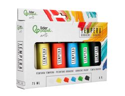 Pintura gouache/tempera liderpapel caja de 6 tubos de plastico de 75 ml colores surtidos