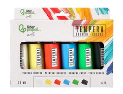Pintura gouache/tempera liderpapel caja de 6 tubos de plastico de 75 ml colores surtidos