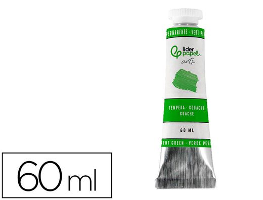 Pintura gouache/tempera liderpapel tubo de aluminio de60 ml color verde permanente