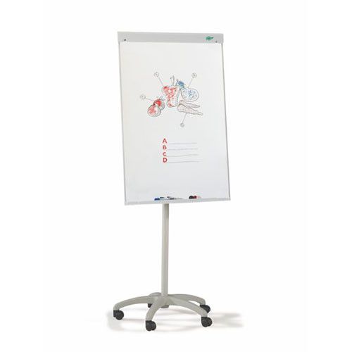 Pizarra blanca de caballete melaminado con ruedas 70x102 cm