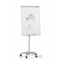 Pizarra blanca de caballete melaminado con ruedas 70x102 cm