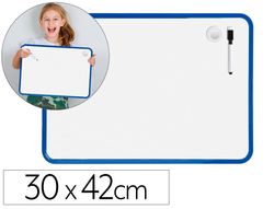 Pizarra blanca liderpapel 30x42 cm magnetica doble cara lisa con rotulador iman y borrador