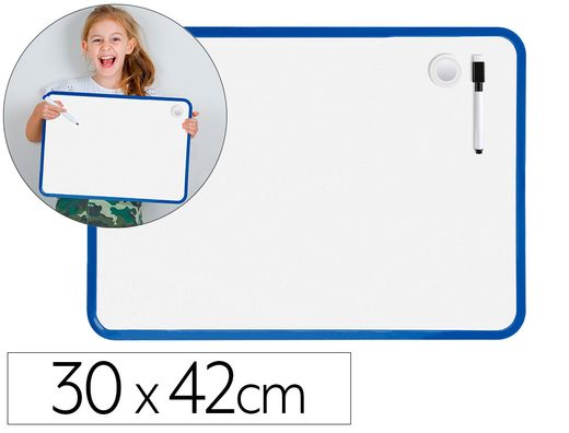 Pizarra blanca liderpapel 30x42 cm magnetica doble cara lisa con rotulador iman y borrador