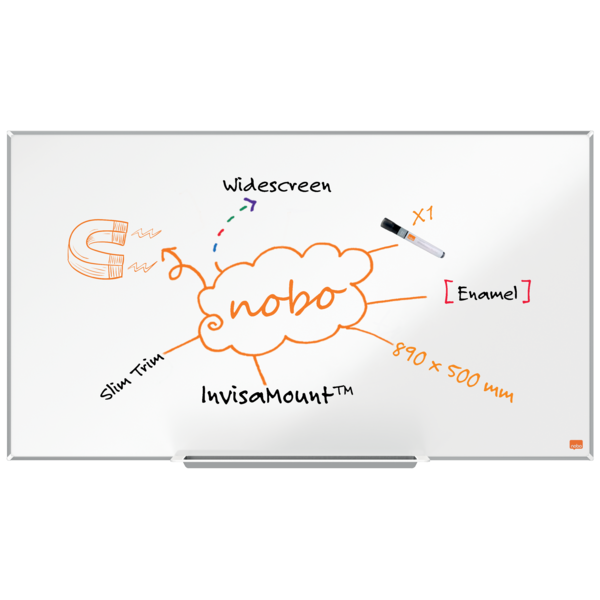 Pizarra NOBO Impression Pro de formato panorámico acero vitrificado de 40", 890x500mm, blanco