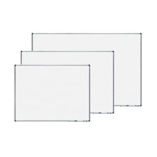 Pizarra blanca rocada acero vitrificado magnetico marco aluminio y cantoneras pvc 60x45 cm incluye bandeja para