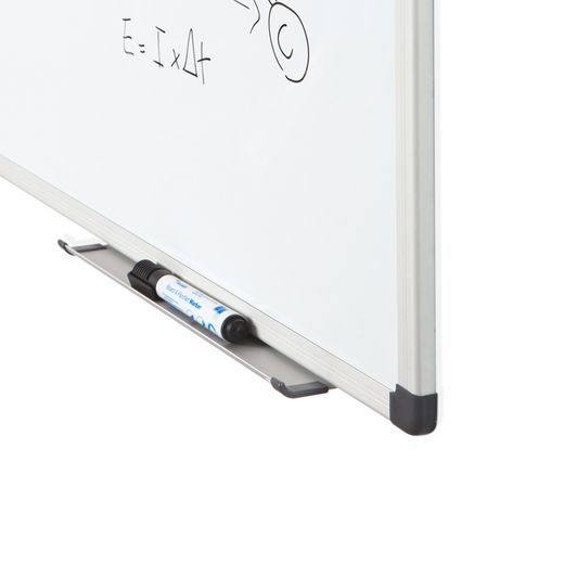 Pizarra blanca rocada acero vitrificado magnetico marco aluminio y cantoneras pvc 60x45 cm incluye bandeja para