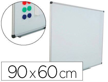 Pizarra blanca rocada acero vitrificado magnetico marco aluminio y cantoneras pvc 90x60 cm incluye bandeja para
