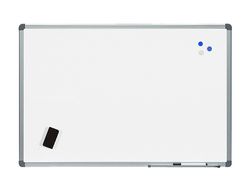 Pizarra blanca rocada acero vitrificado magnetico marco aluminio y cantoneras pvc 90x60 cm incluye bandeja para