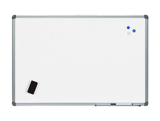 Pizarra blanca rocada acero vitrificado magnetico marco aluminio y cantoneras pvc 90x60 cm incluye bandeja para