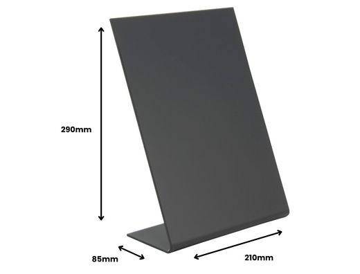 Pizarra de sobremesa archivo 2000 en forma de l A4 vertical metacrilato negro 100% reciclable 85x210x290 mm