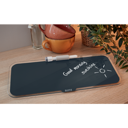 Pizarra leitz cosy sobremesa cristal con rotulador y borrador gris 150x60x380 mm