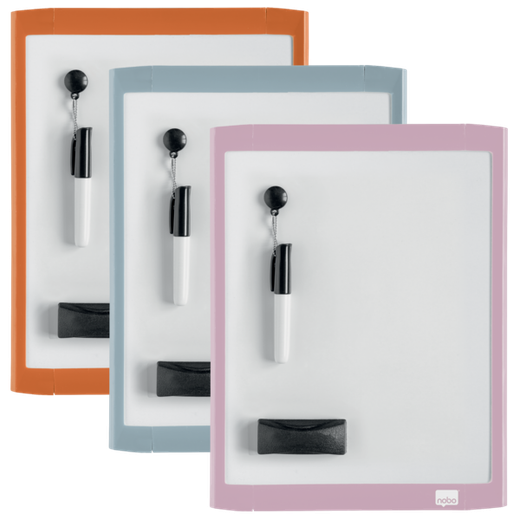 Pizarra blanca nobo magnetica con borrador iman y rotulador marco colores pastel surtidos 216x280 mm