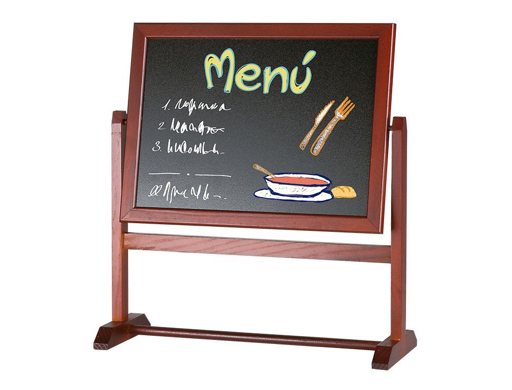 Pizarra marron liderpapel para hosteleria doble cara volteable con superficie para rotuladores 32x30 cm