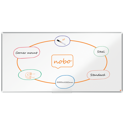 Pizarra NOBO Premium Plus acero lacado 2000x1000mm, blanco