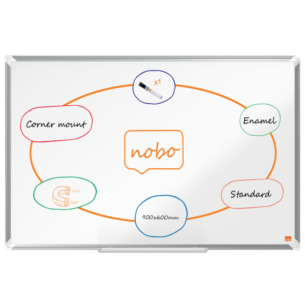 Pizarra NOBO Premium Plus acero vitrificado 900x600mm, blanco
