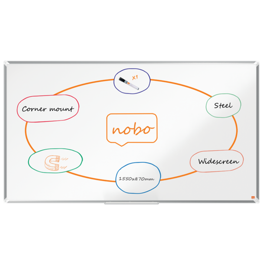 Pizarra NOBO Premium Plus de formato panorámico acero lacado de 70", 1550x870mm, blanco