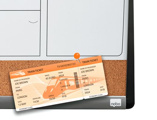 Planificador mensual nobo magnetico + tablero corcho horizontal con marco arqueado plata y negro 585x430 mm