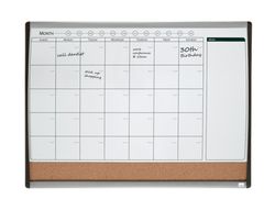 Planificador mensual nobo magnetico + tablero corcho horizontal con marco arqueado plata y negro 585x430 mm