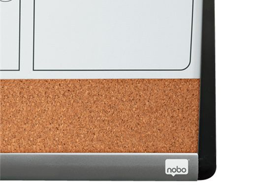 Planificador mensual nobo magnetico + tablero corcho horizontal con marco arqueado plata y negro 585x430 mm