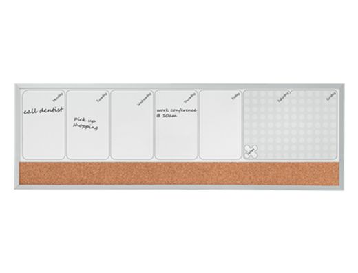 Planificador semanal nobo magnetico + tablero corcho horizontal con marco de aluminio 585x190 mm