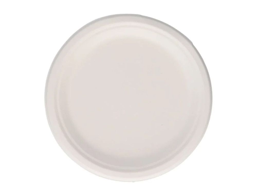 Plato fibra caña azucar bunzl biodegradable 22 cm diametro apto alimentos frios y calientes color blanco