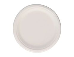 Plato fibra caña azucar bunzl biodegradable 22 cm diametro apto alimentos frios y calientes color blanco
