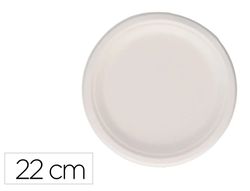 Plato fibra caña azucar bunzl biodegradable 22 cm diametro apto alimentos frios y calientes color blanco
