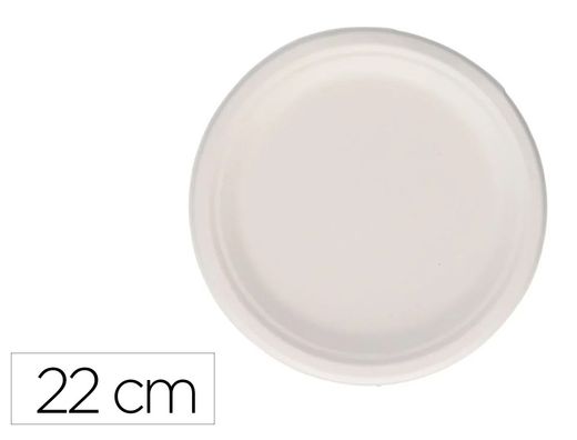 Plato fibra caña azucar bunzl biodegradable 22 cm diametro apto alimentos frios y calientes color blanco