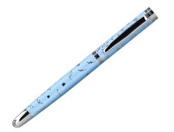 Pluma belius bella aluminio color azul celeste diseńo plateado relieve tinta azul caja de diseńo
