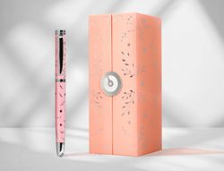 Pluma belius bella aluminio color rosa diseńo plateado relieve tinta azul caja de diseńo