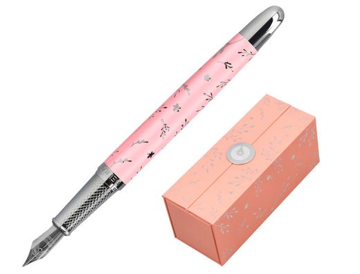 Pluma belius bella aluminio color rosa diseńo plateado relieve tinta azul caja de diseńo
