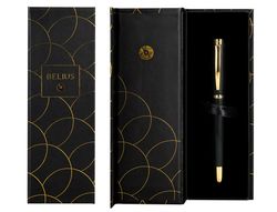 Pluma belius passion dor aluminio textura cepillada color negro y dorado tinta azul caja de diseño
