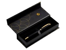 Pluma belius passion dor aluminio textura cepillada color negro y dorado tinta azul caja de diseño