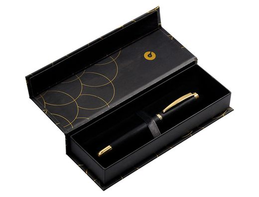 Pluma belius passion dor aluminio textura cepillada color negro y dorado tinta azul caja de diseño