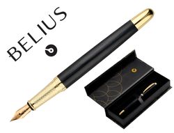 Pluma belius passion dor aluminio textura cepillada color negro y dorado tinta azul caja de diseño