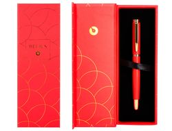 Pluma belius passion dor aluminio textura cepillada color rojo y dorado tinta azul caja de diseño