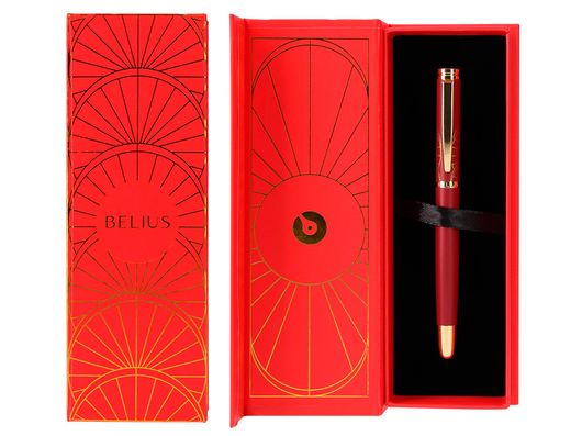 Pluma belius soiree aluminio color art deco granate y dorado tinta azul caja de diseño